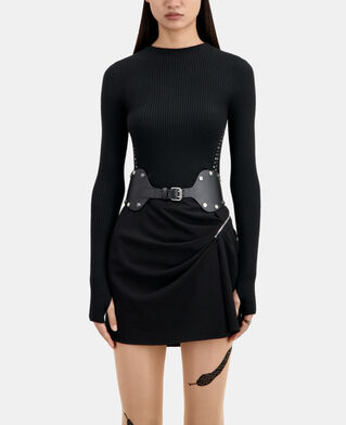 The Kooples FEMME BLACK ceinture large en cuir noir avec clous