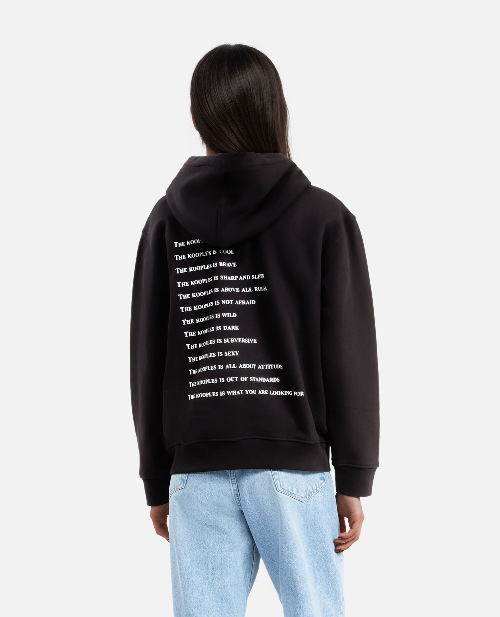 Damen Schwarzes Sweatshirt mit „What is“-Strassbesatz, BLACK, hi-res image number null