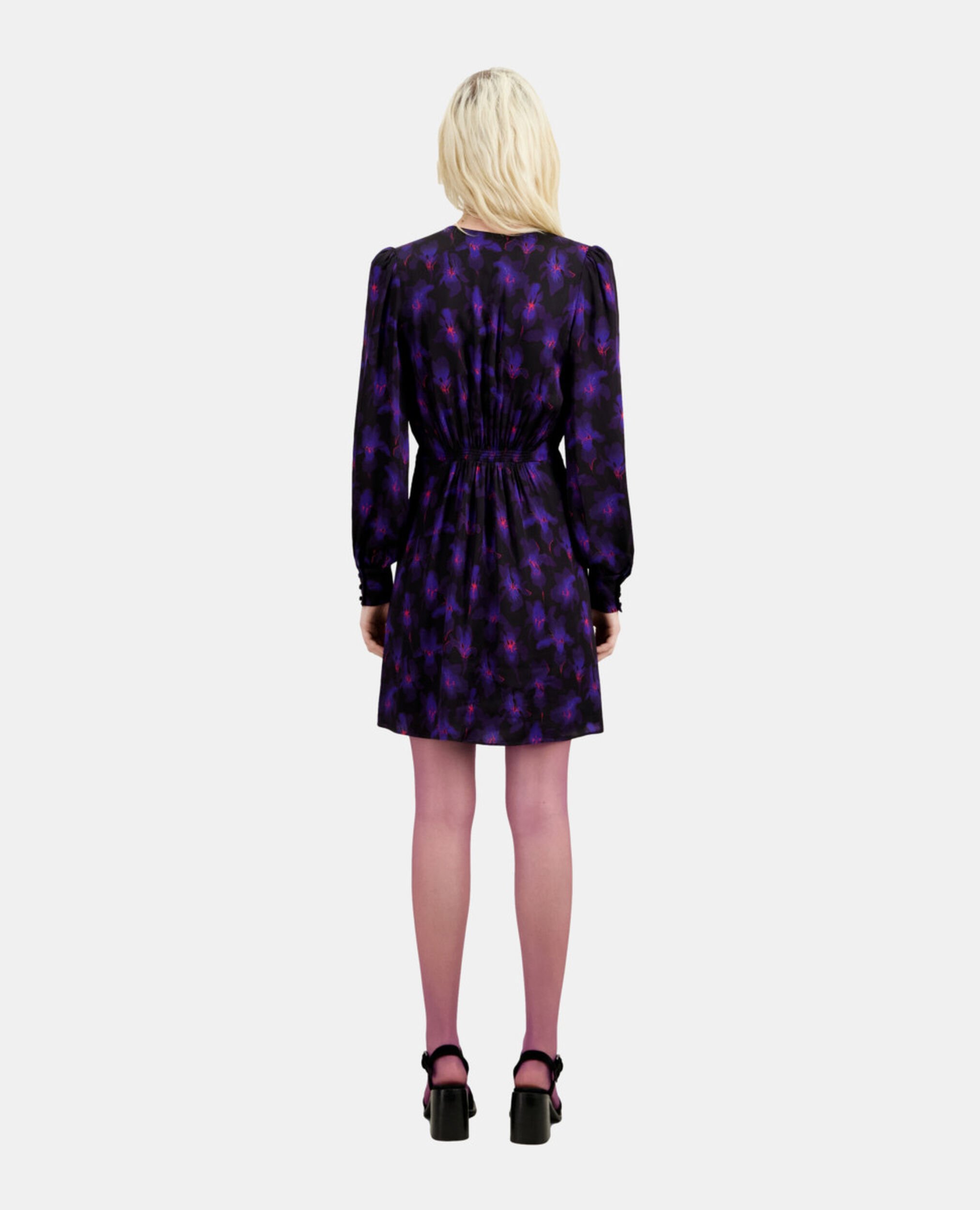 Short printed dress with draping, BLACK /LIGHT PINK / BLUE, hi-res image number null