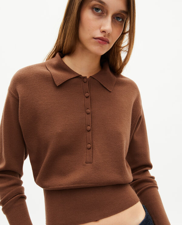 Merino Wool Womens Camel Polo Neck Jumper Merino Wool Ladies Camel