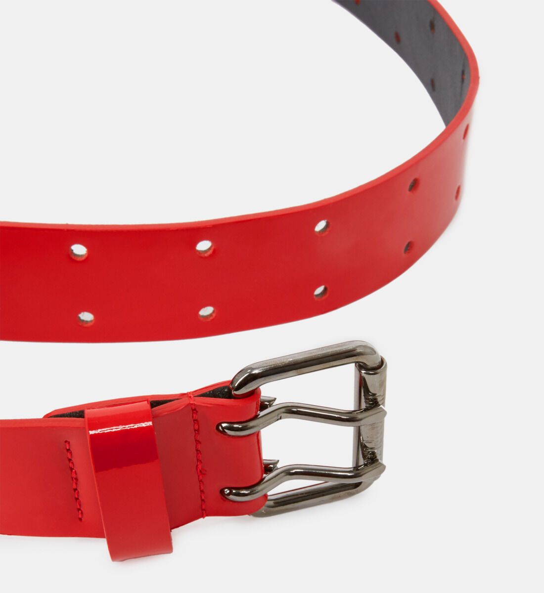 Red vinyle style leather belt with double notch