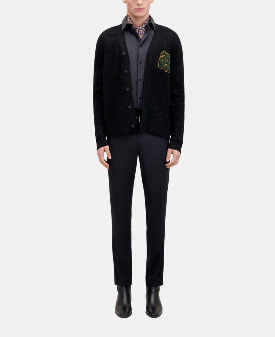 The Kooples HOMME BLACK cardigan en laine côtelée mélangée noir