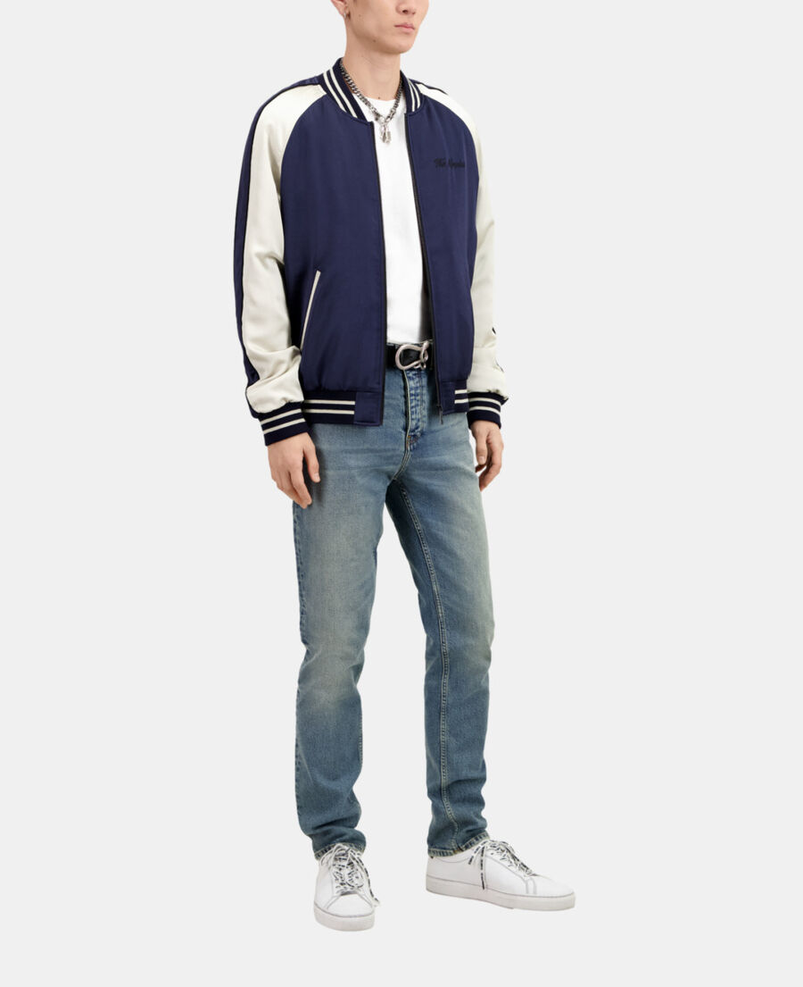 The Kooples HOMME NAVY blouson satiné avec broderie dragon bleu