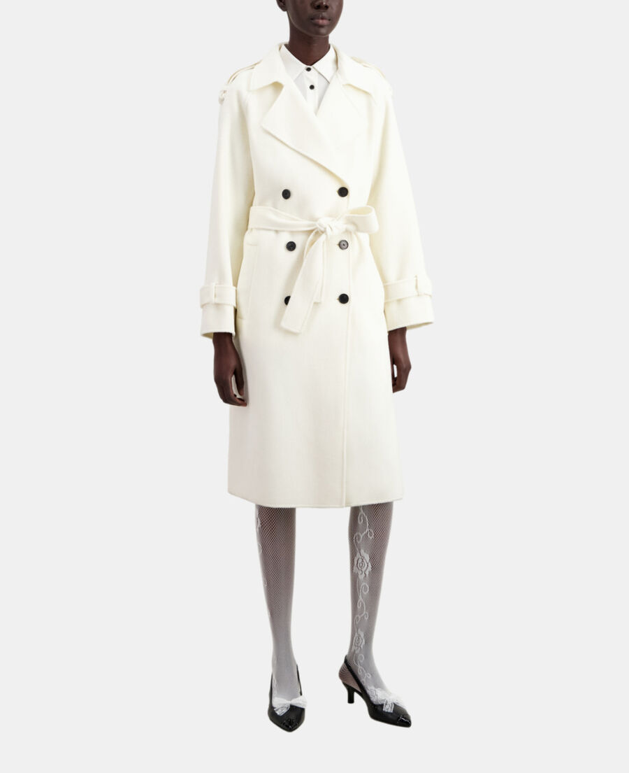 manteau long écru en mélange de laine