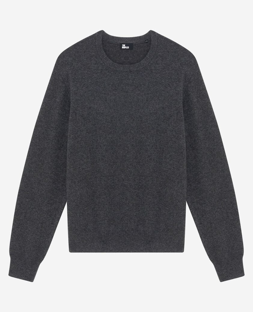 The Kooples HOMME DARK GREY MELANGE pull col rond en cachemire gris