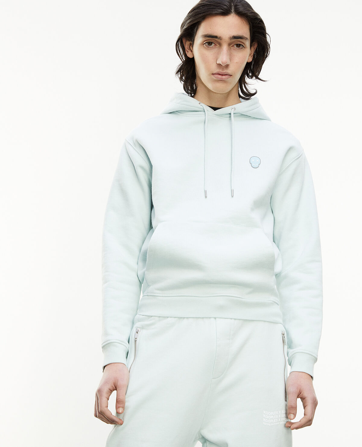 Hooded mint green sweatshirt with badge The Kooples