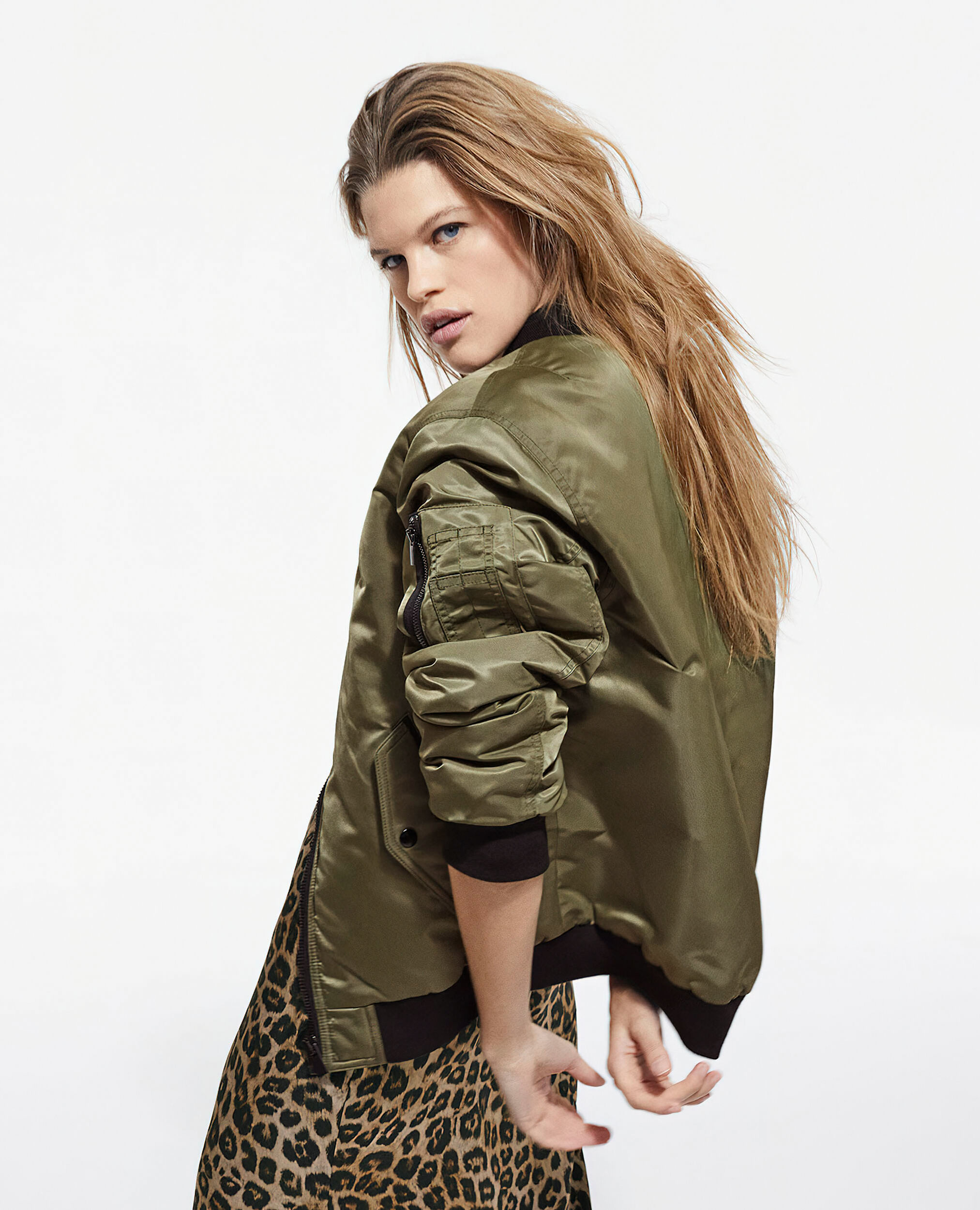 Khaki bomber jacket with leopard lining, KAKI, hi-res image number null