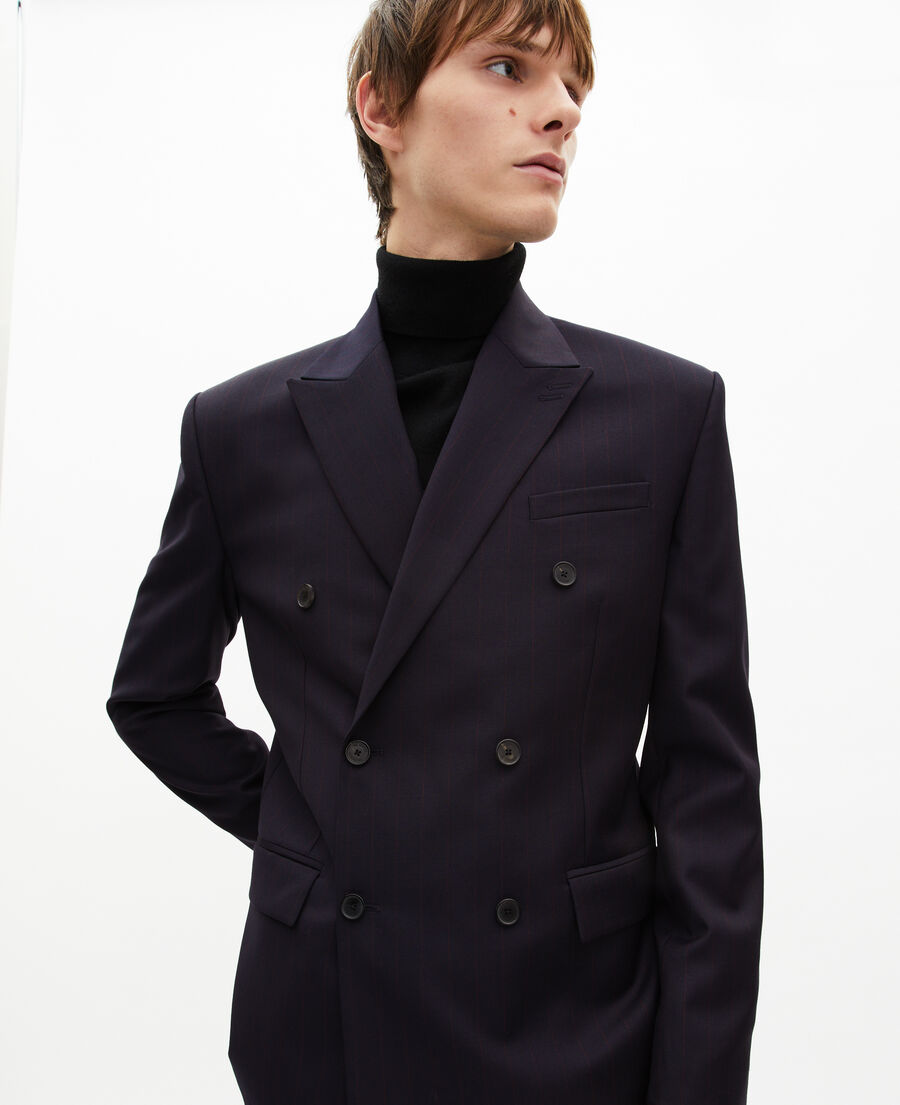 The Kooples HOMME NAVY-RED veste de costume crois&eacute;e &agrave; rayures marine