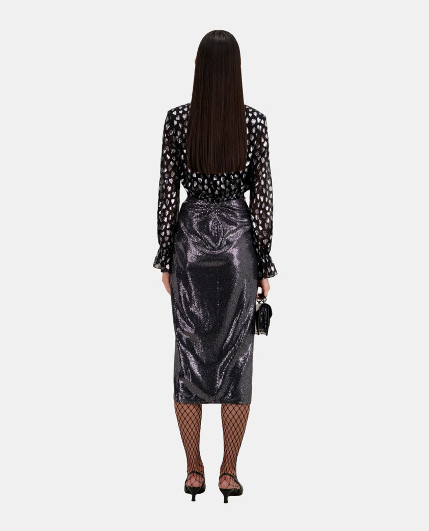 The Kooples FEMME SILVER jupe midi métallisée