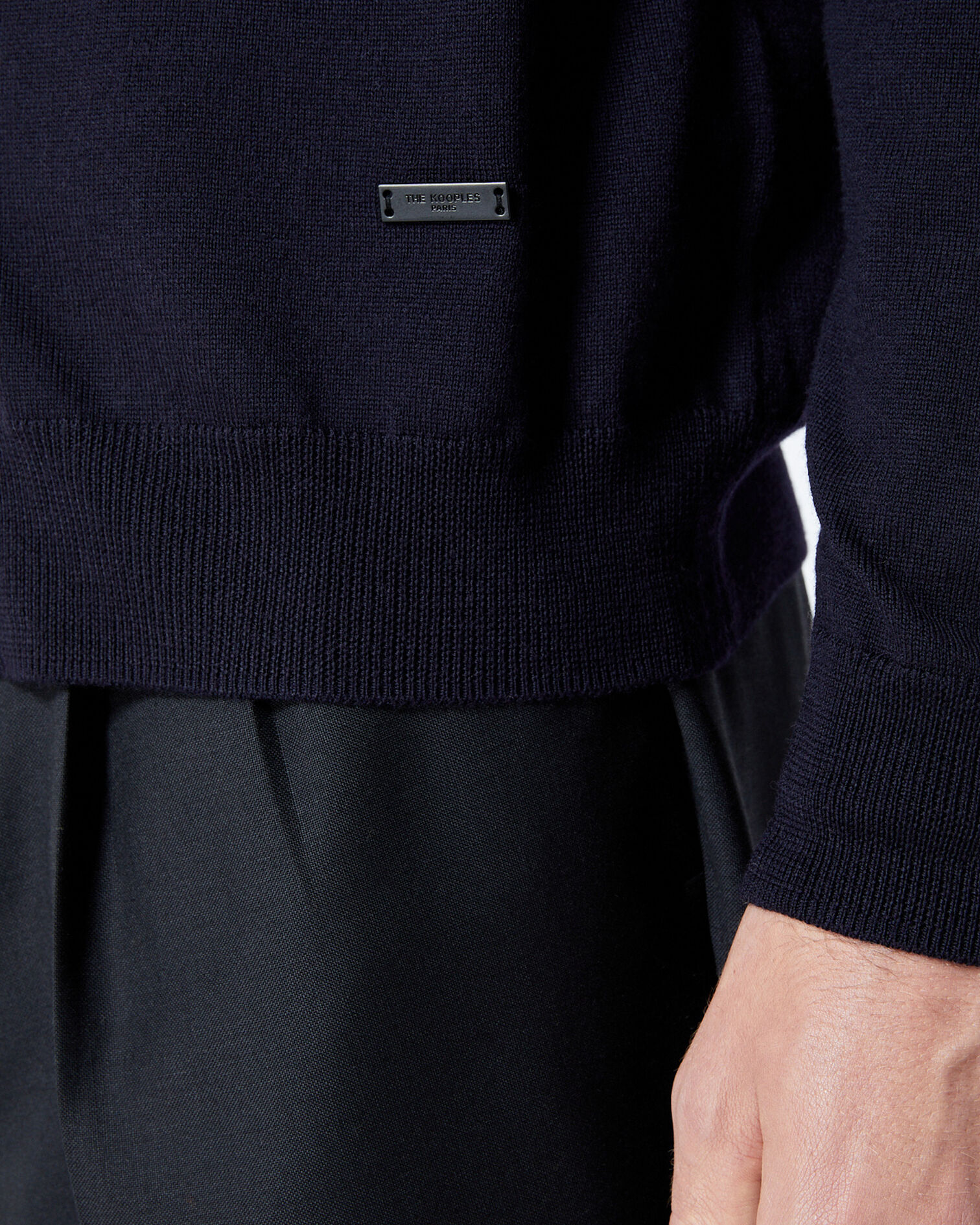 Pull laine bleu marine à détail cuir, DARK NAVY, hi-res image number null