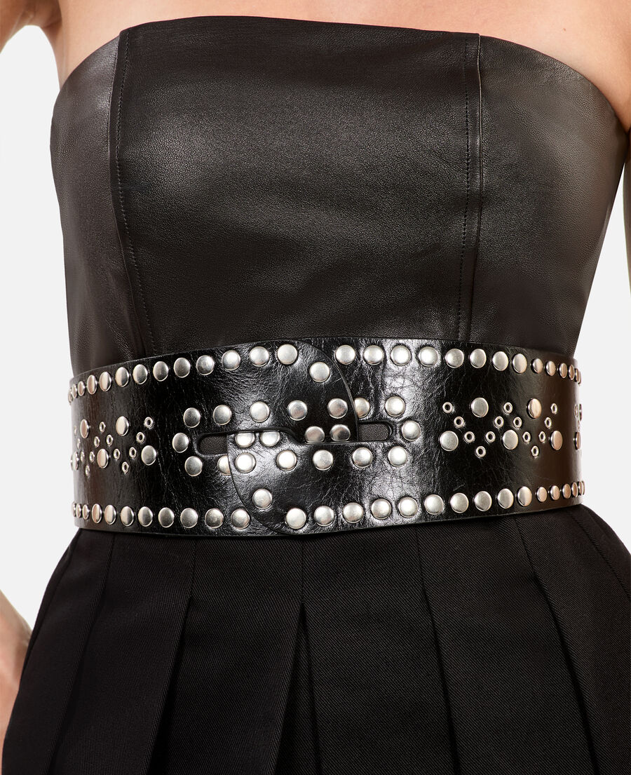The Kooples FEMME BLACK ceinture large cloutée en cuir noir