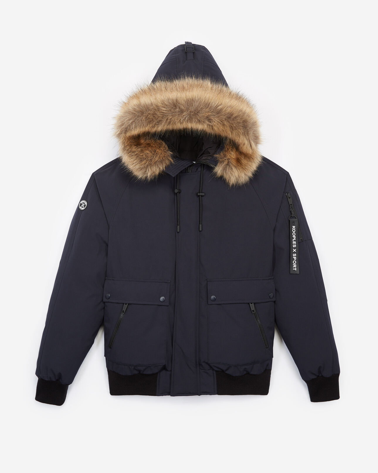 The Kooples HOMME DARK NAVY doudoune nylon bleue courte à capuche