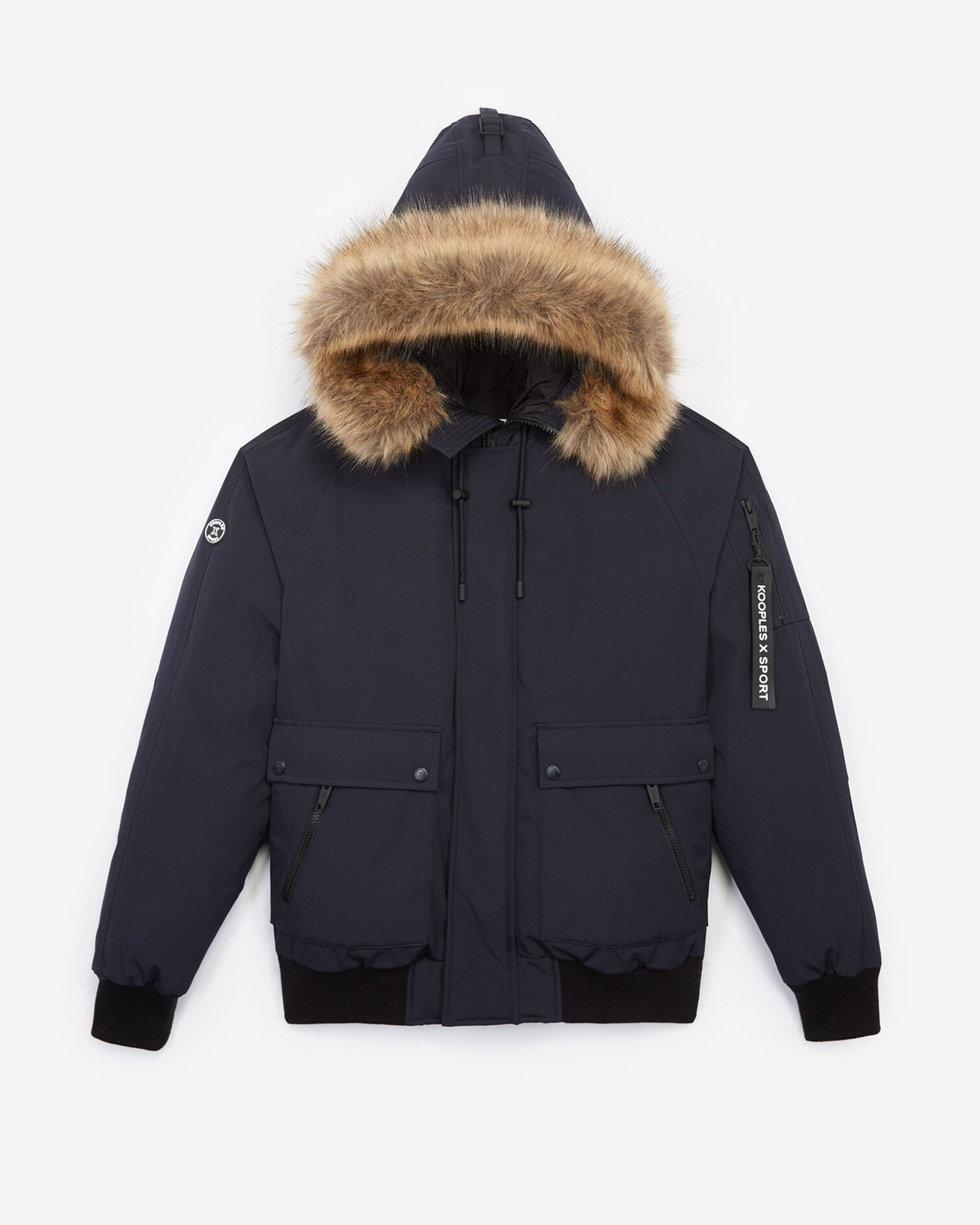 Doudoune nylon bleue courte à capuche, DARK NAVY, hi-res image number null