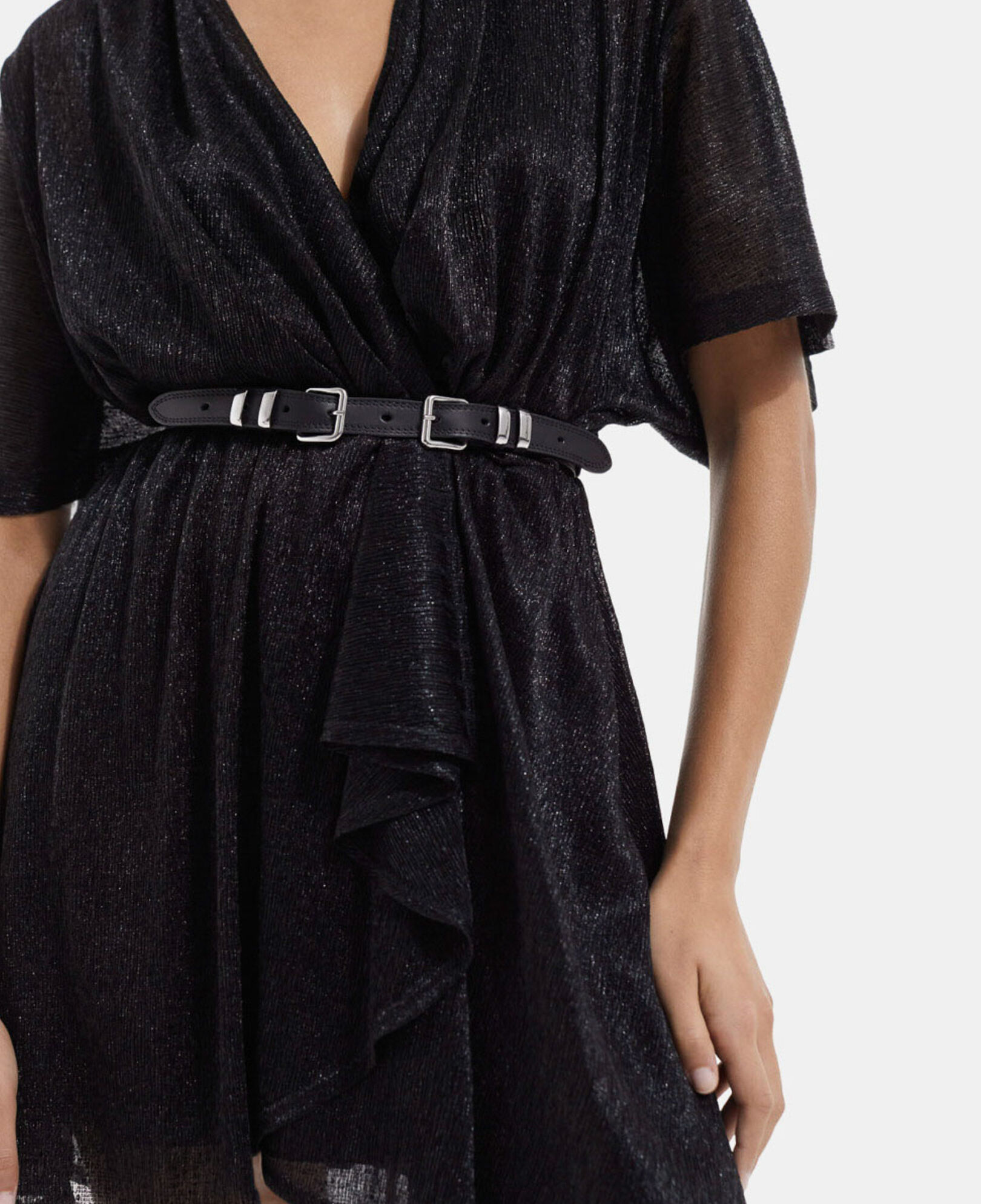 Ceinture cuir fine a double boucle noire
