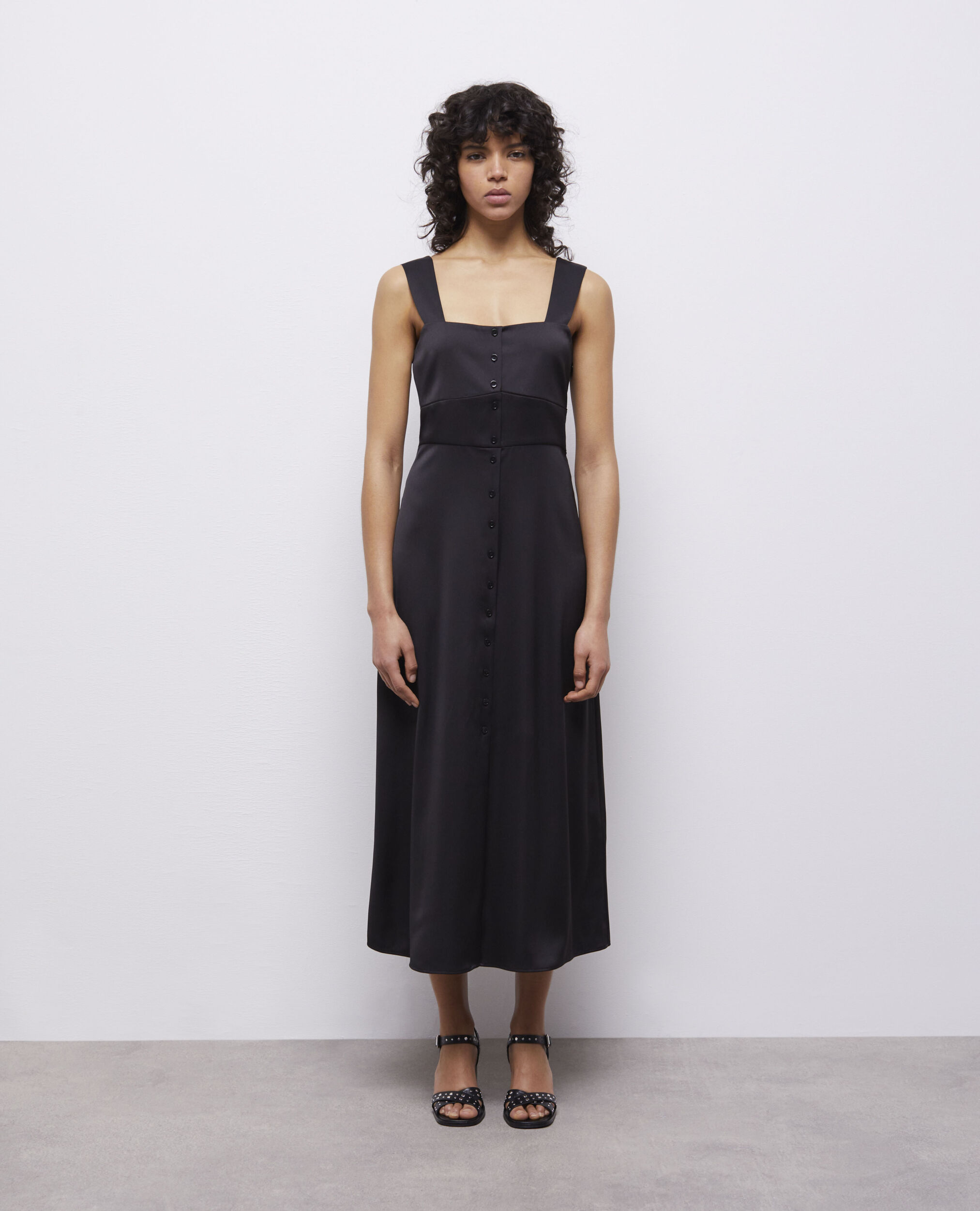 Vestido largo negro botonadura, BLACK, hi-res image number null