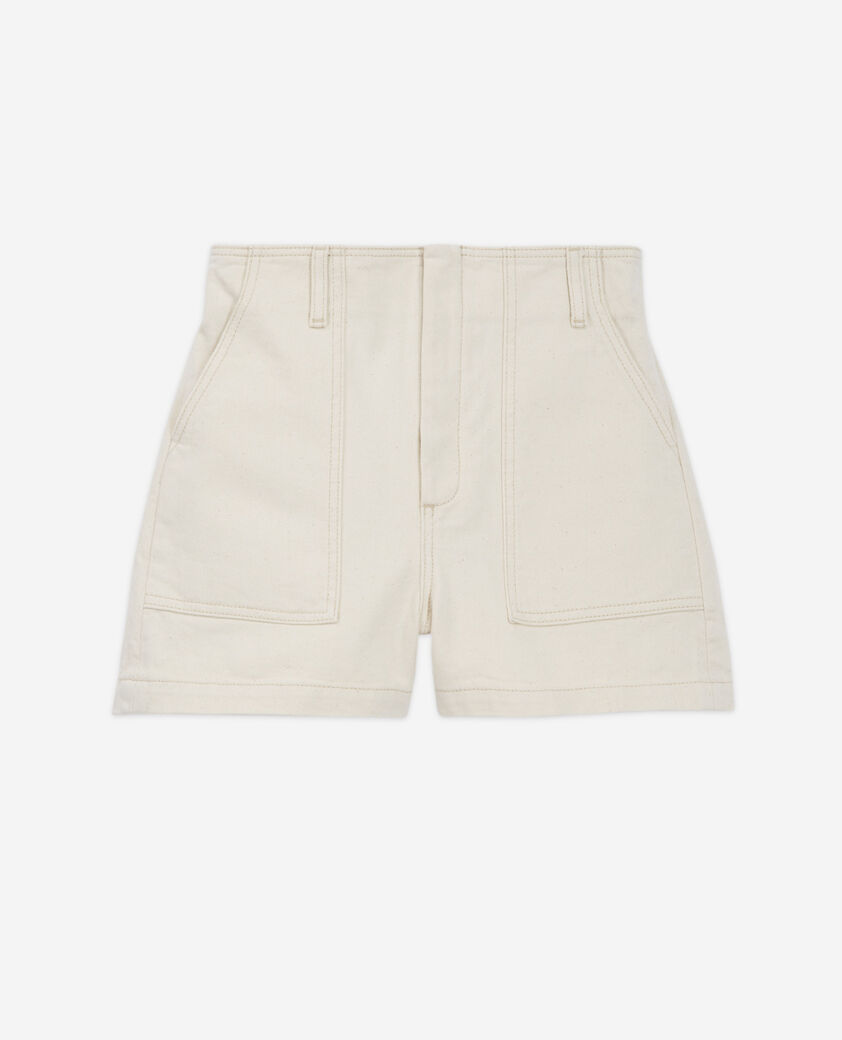 The Kooples FEMME BEIGE MELANGE short écru denim ajusté taille élastique