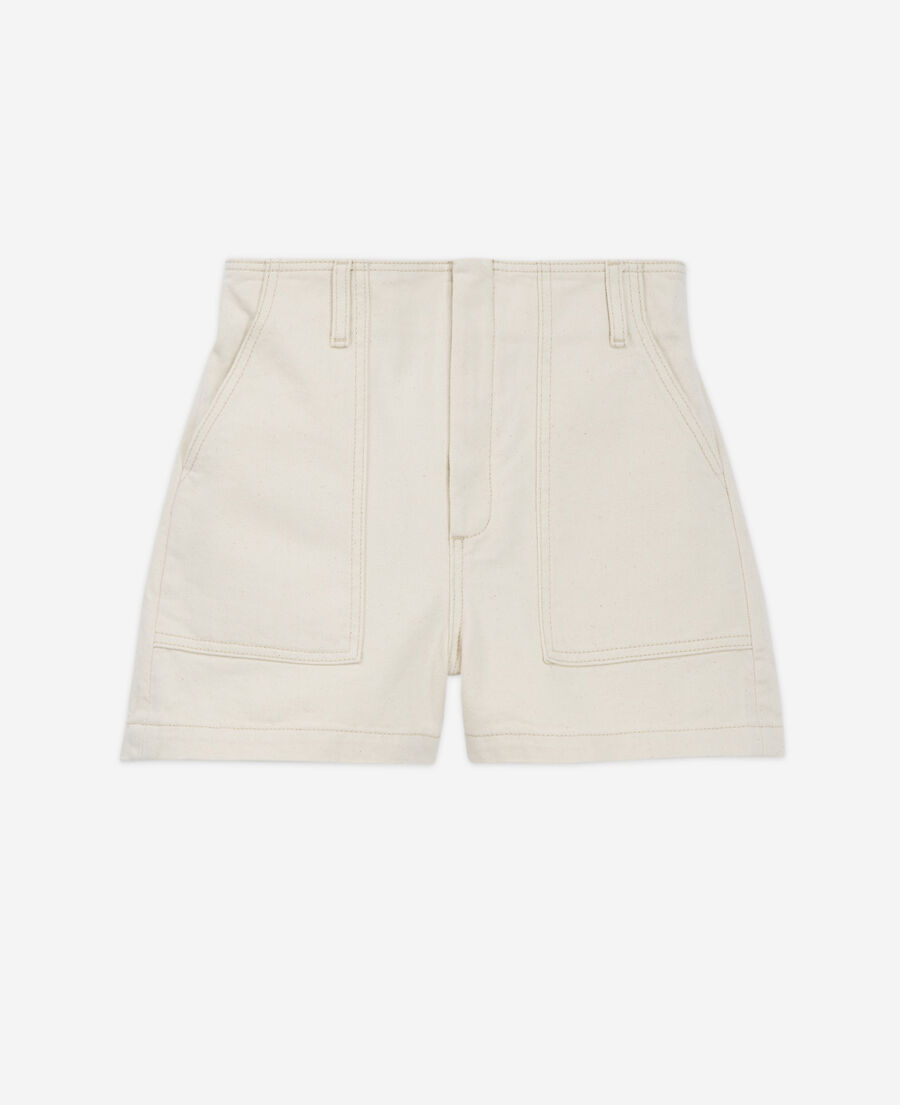 The Kooples FEMME BEIGE MELANGE short écru denim ajusté taille élastique