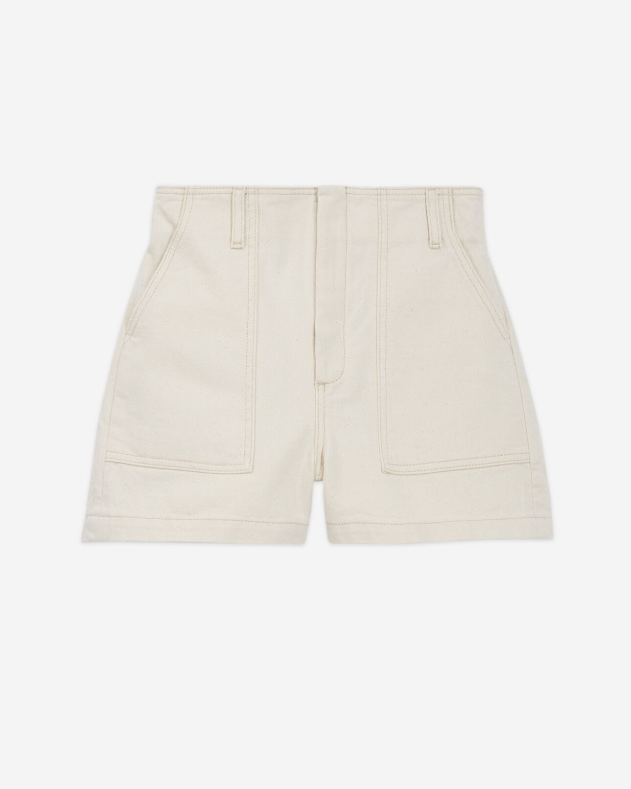 The Kooples WOMEN BEIGE MELANGE fitted ecru denim shorts with elastic waist