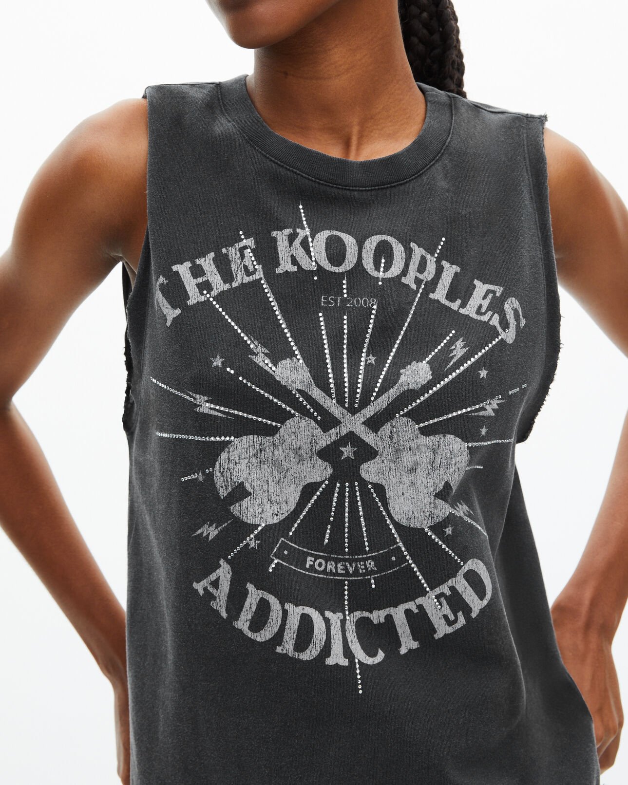 The Kooples FEMME BLACK WASHED débardeur avec sérigraphie noir délavé