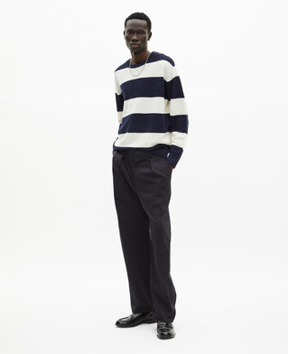 The Kooples MEN ECRU NAVY navy stripe wool and linen sweater