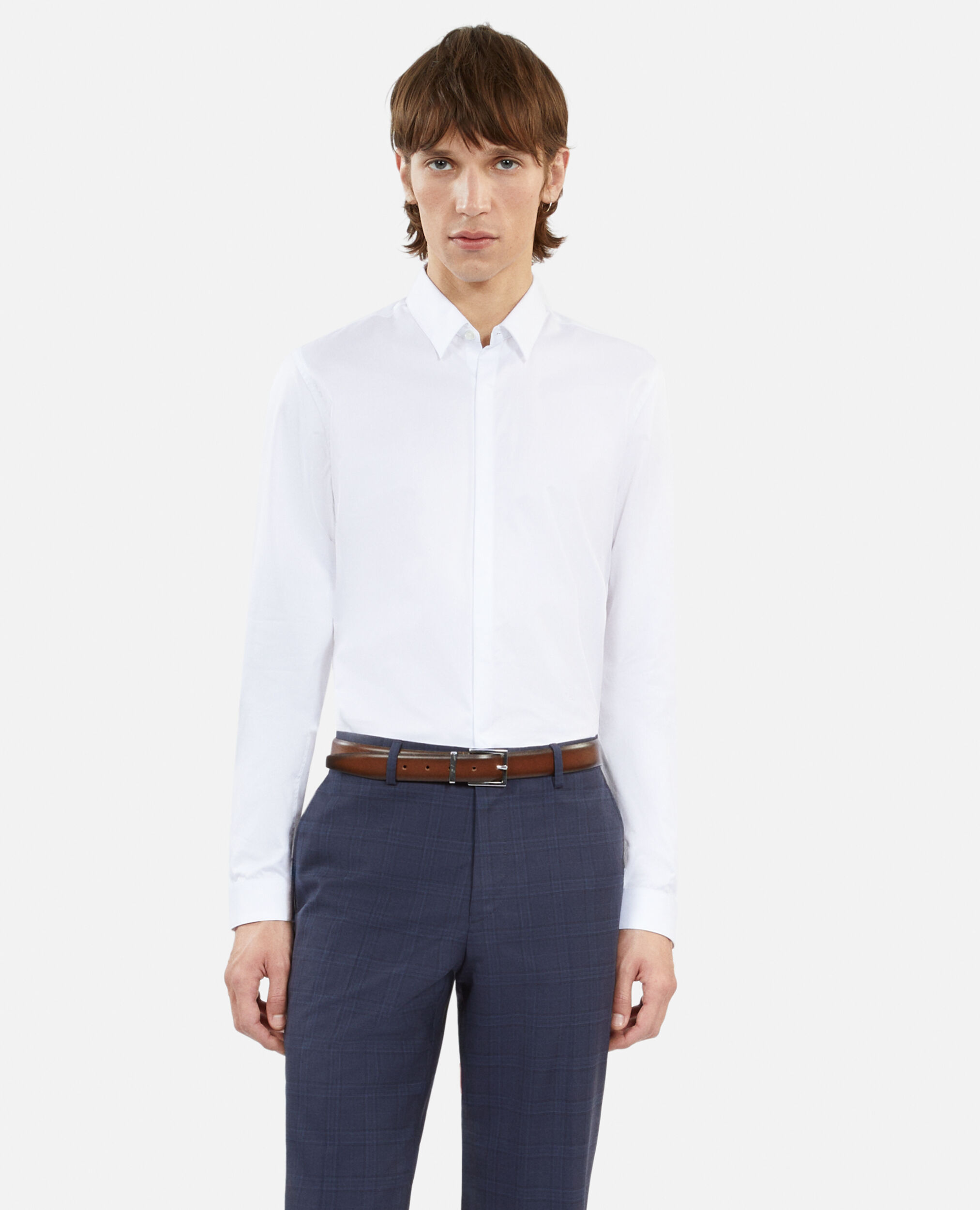 Camisa algodón blanca con cuello clásico, WHITE, hi-res image number null