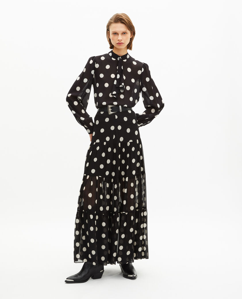 The Kooples FEMME BLACK WHITE jupe longue imprim&eacute; pois noire