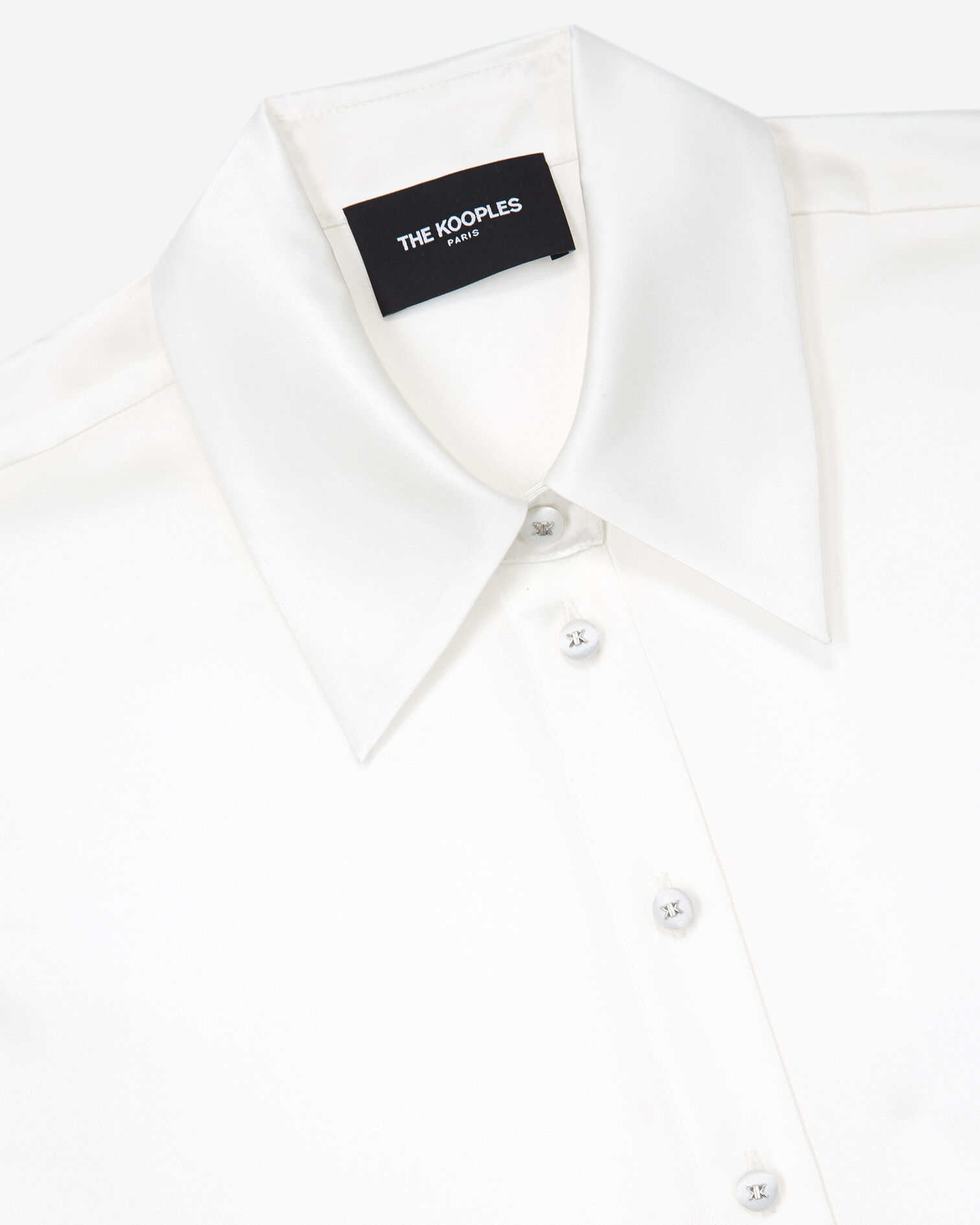 Classic buttoned white silk shirt, WHITE, hi-res image number null