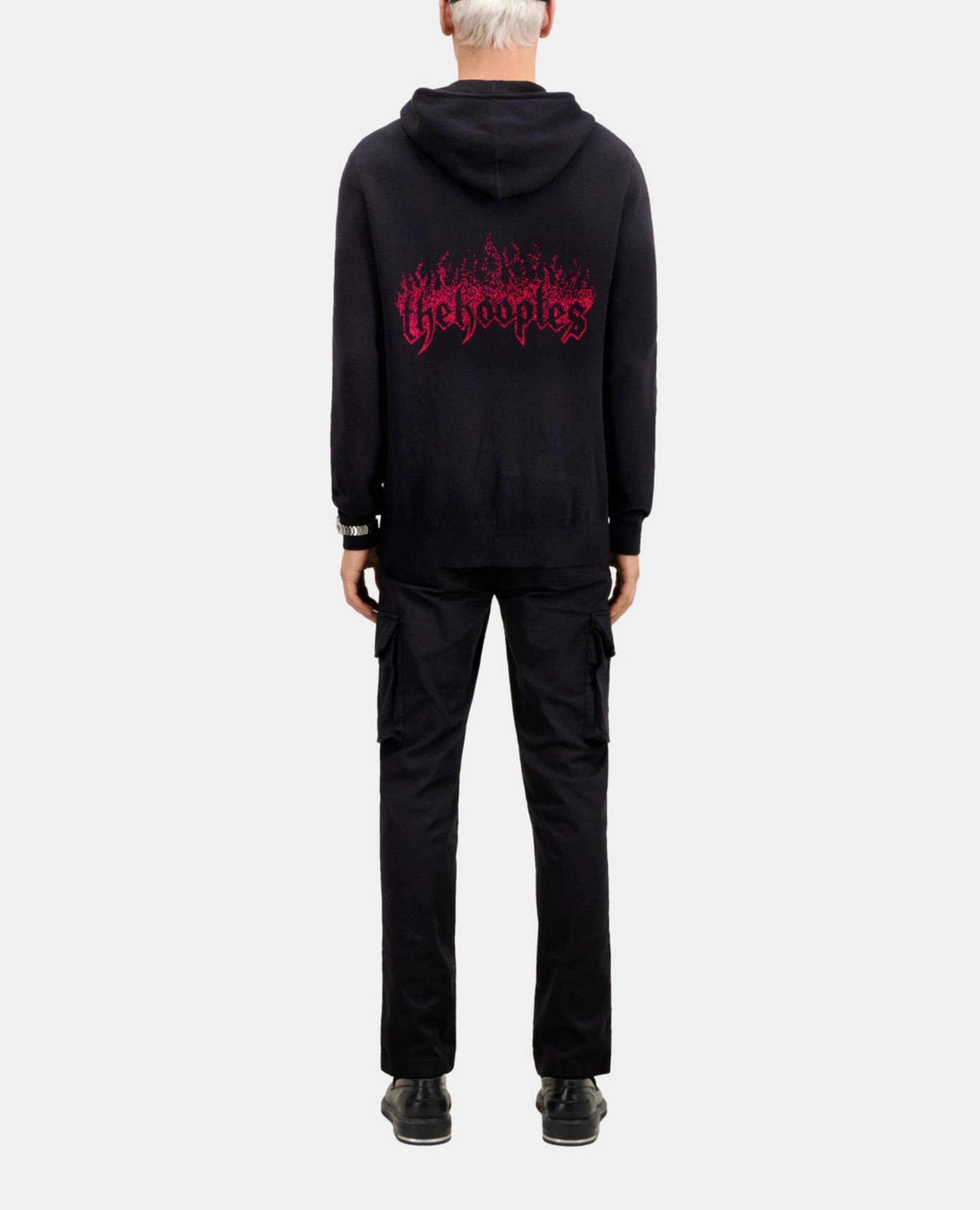 Schwarzer Cardigan mit Kapuze aus Wolle, BLACK - RED, hi-res image number null