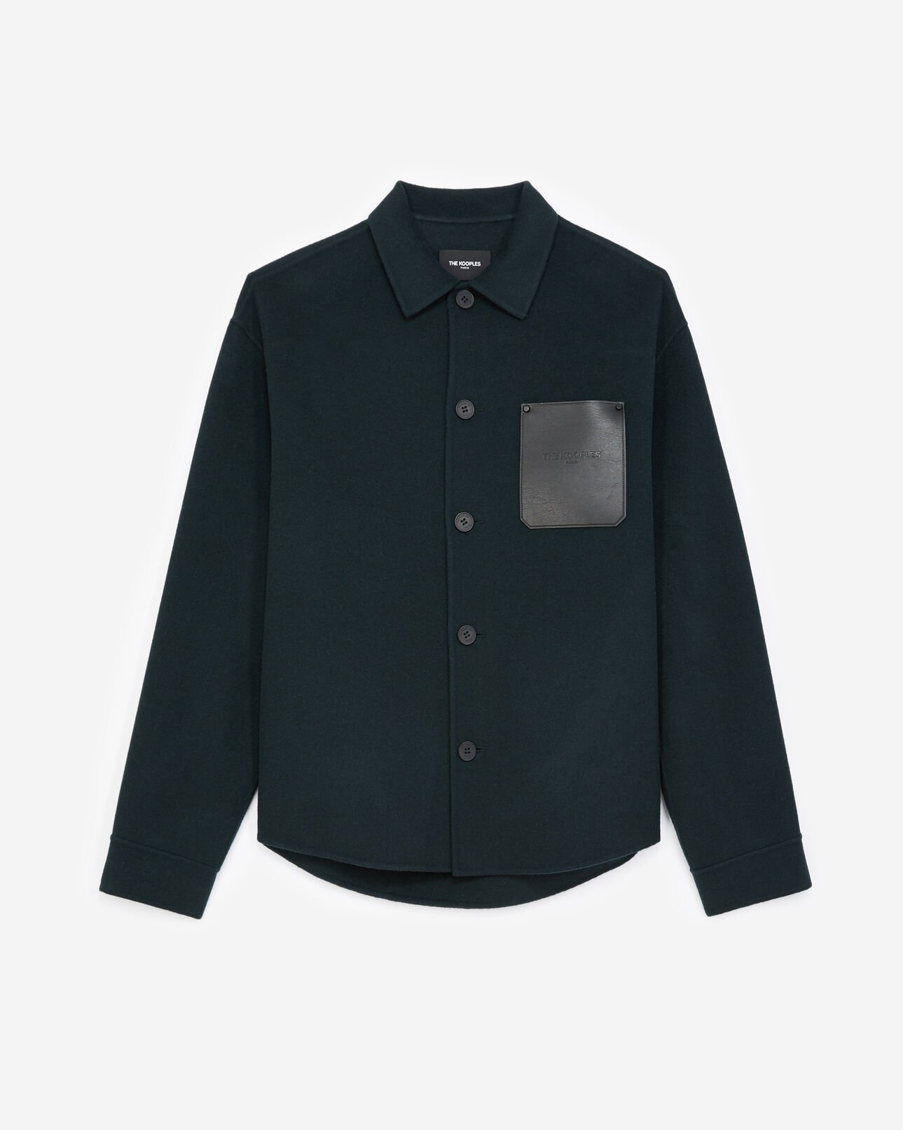 The Kooples HOMME BOTTLE GREEN chemise laine vert bouteille poche cuir