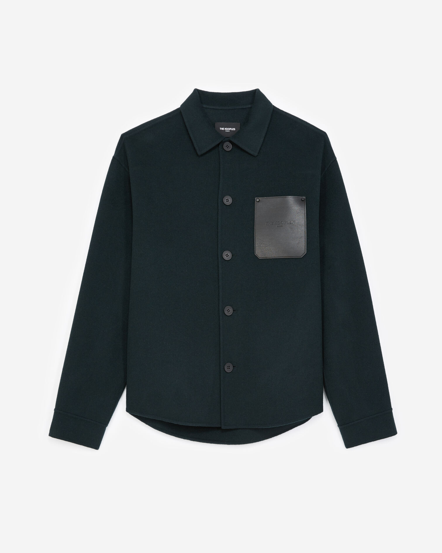 Chemise laine vert bouteille poche cuir, BOTTLE GREEN, hi-res image number null