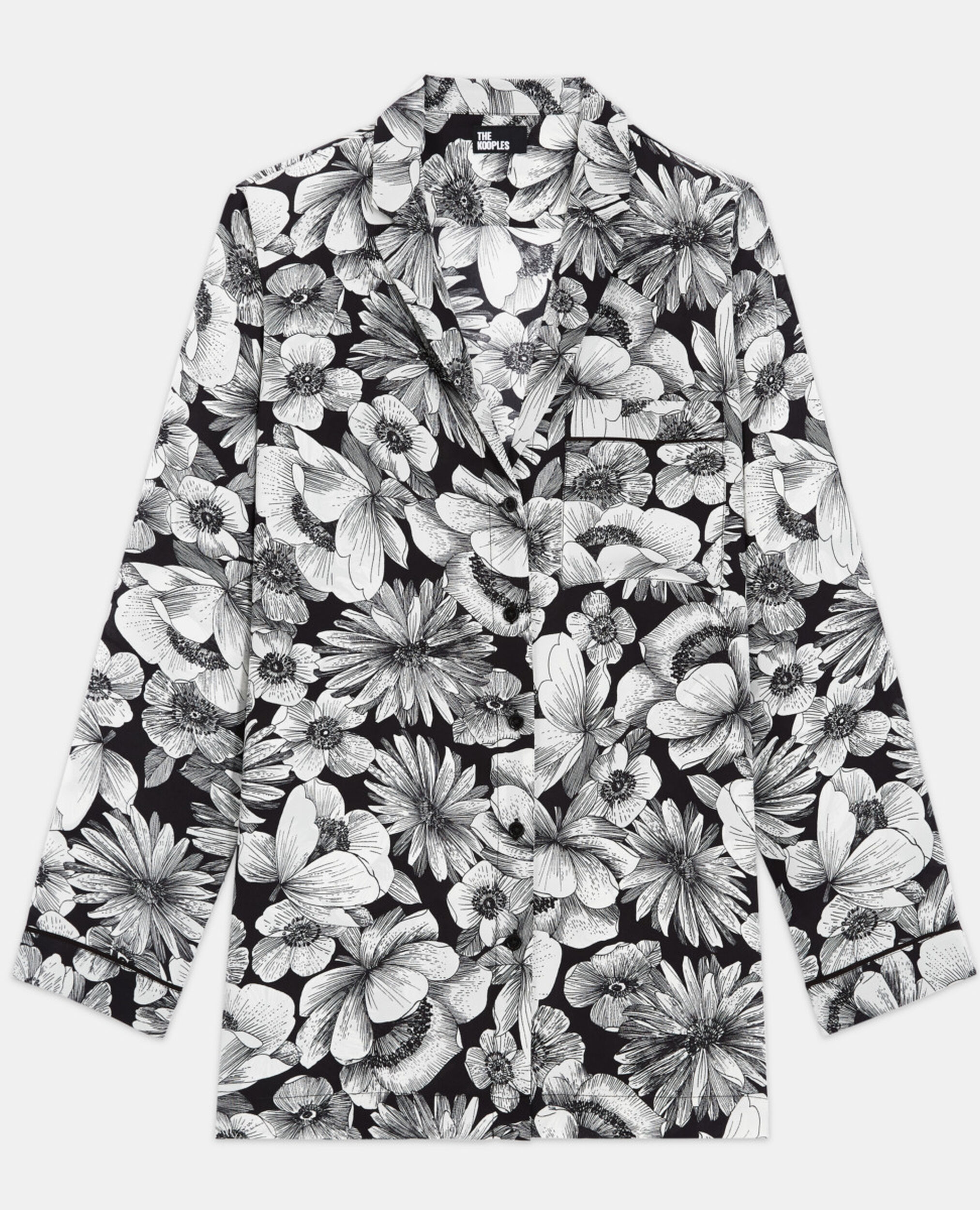 Seidenhemd mit Blumenmuster, BLACK WHITE, hi-res image number null
