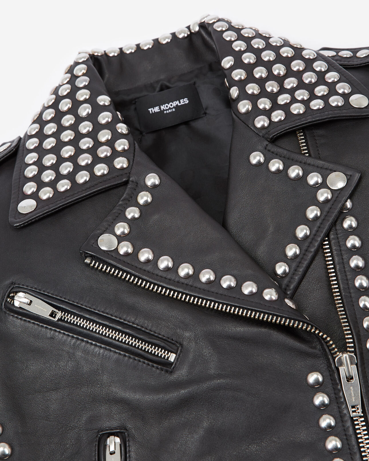 The Kooples FEMME BLACK blouson cuir noir à détails cloutés
