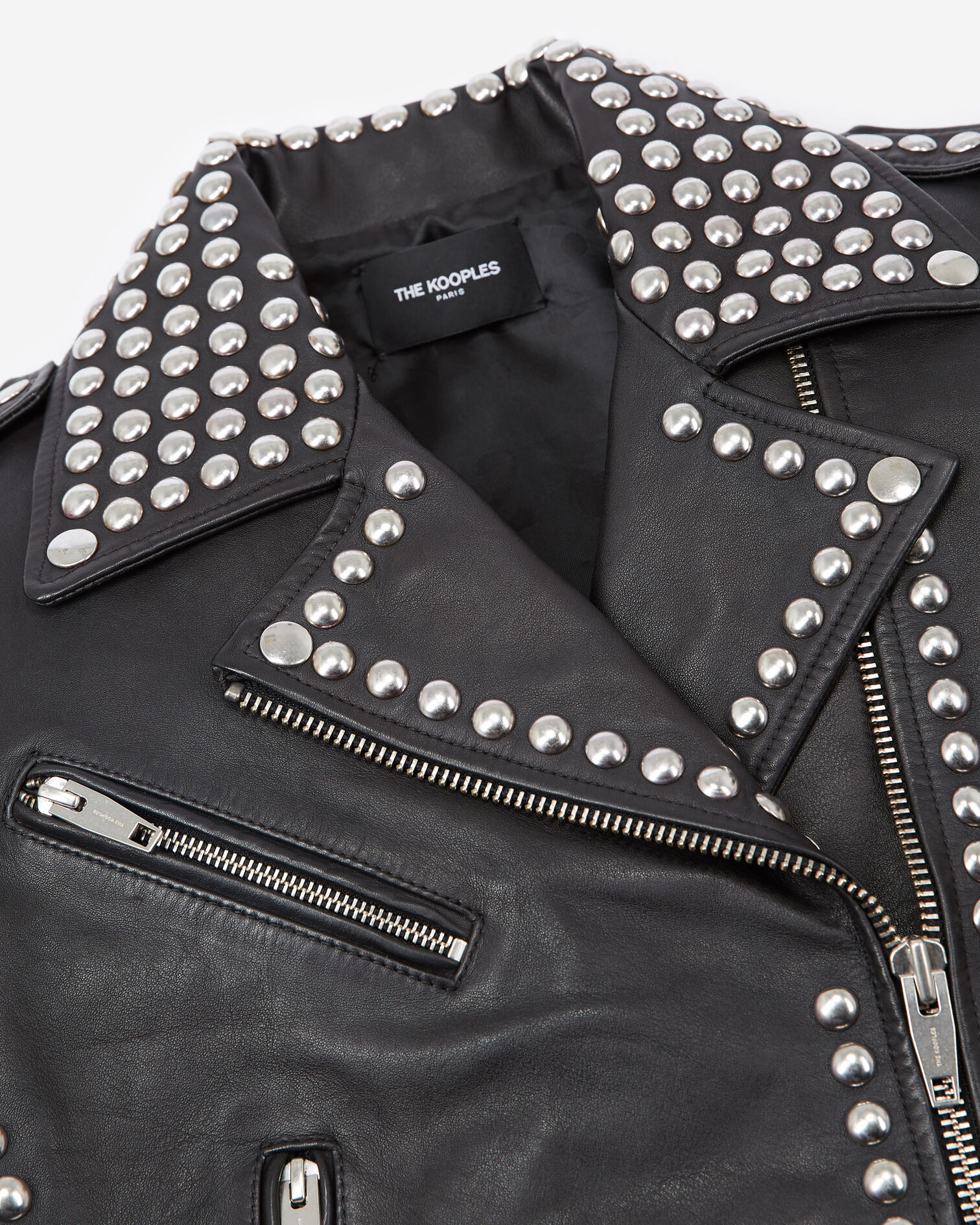 Blouson cuir noir à détails cloutés, BLACK, hi-res image number null