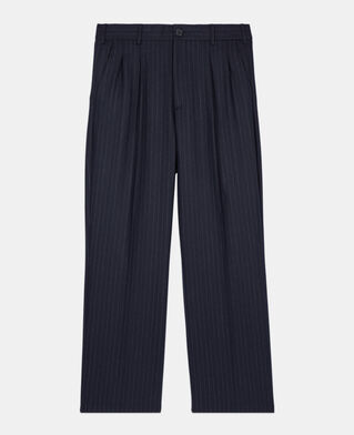 The Kooples H DARK NAVY navy blue striped wide-leg trousers