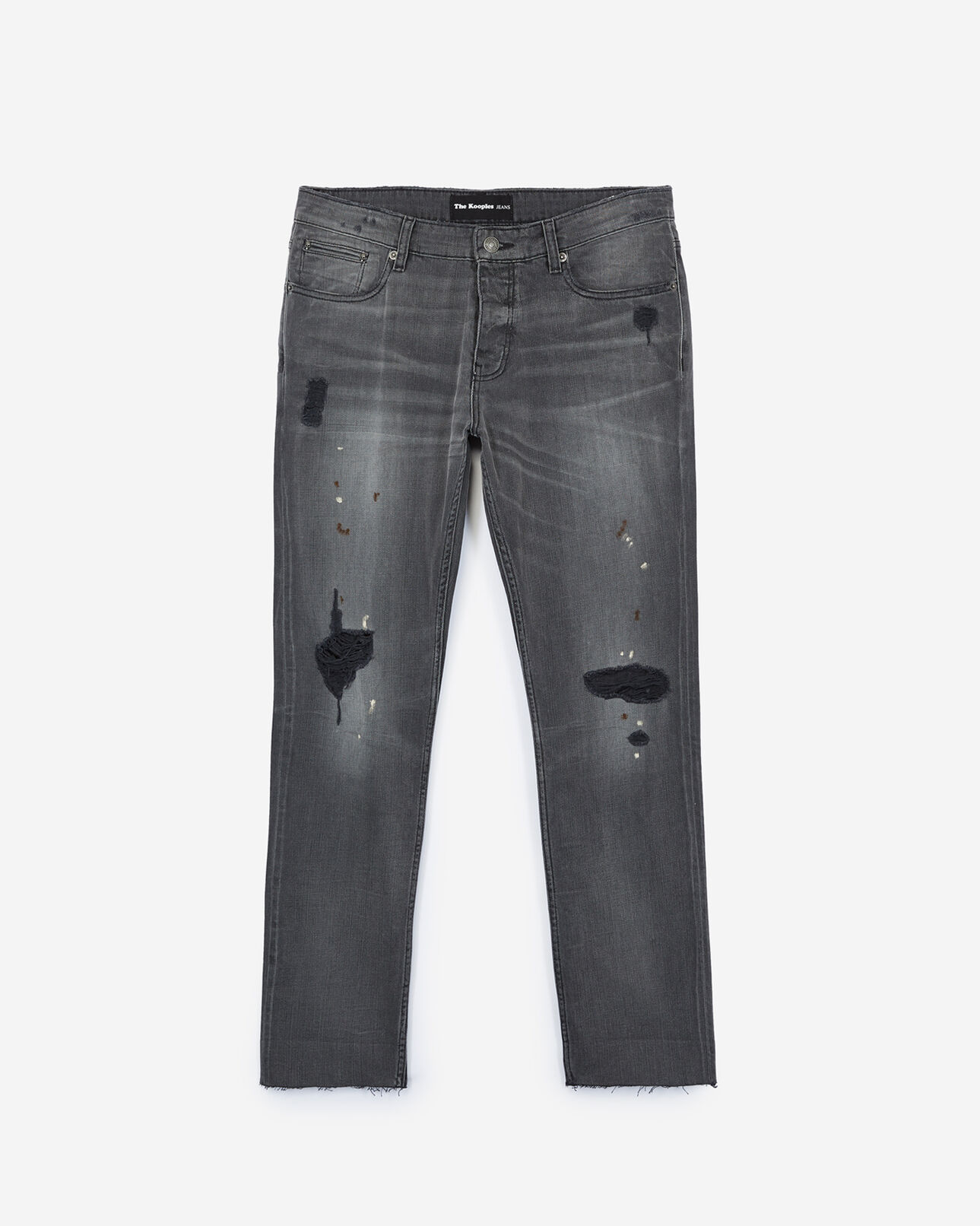 The Kooples MEN BLACK WASHED faded dark grey ripped jeans