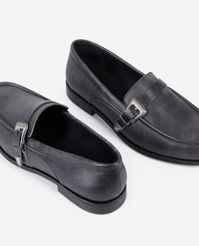 The Kooples MEN BLACK black leather loafers with western buckle