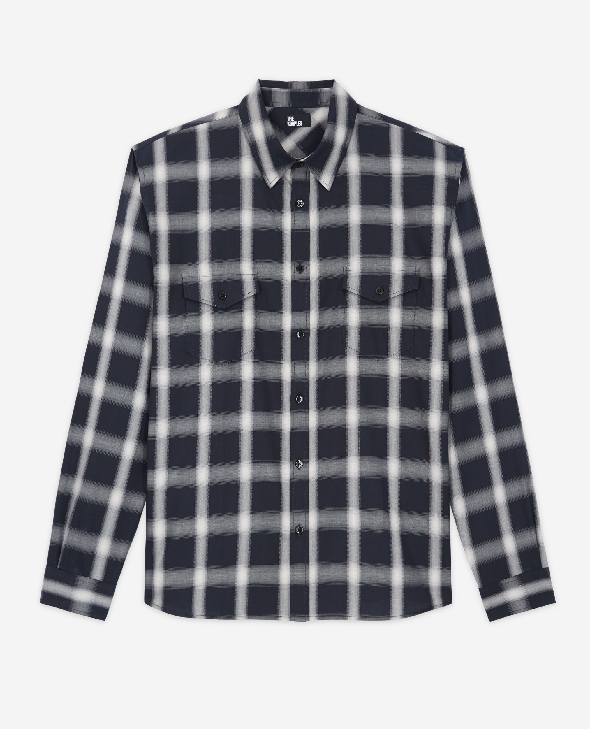 Check shirt with pockets, NAVY ECRU, hi-res image number null