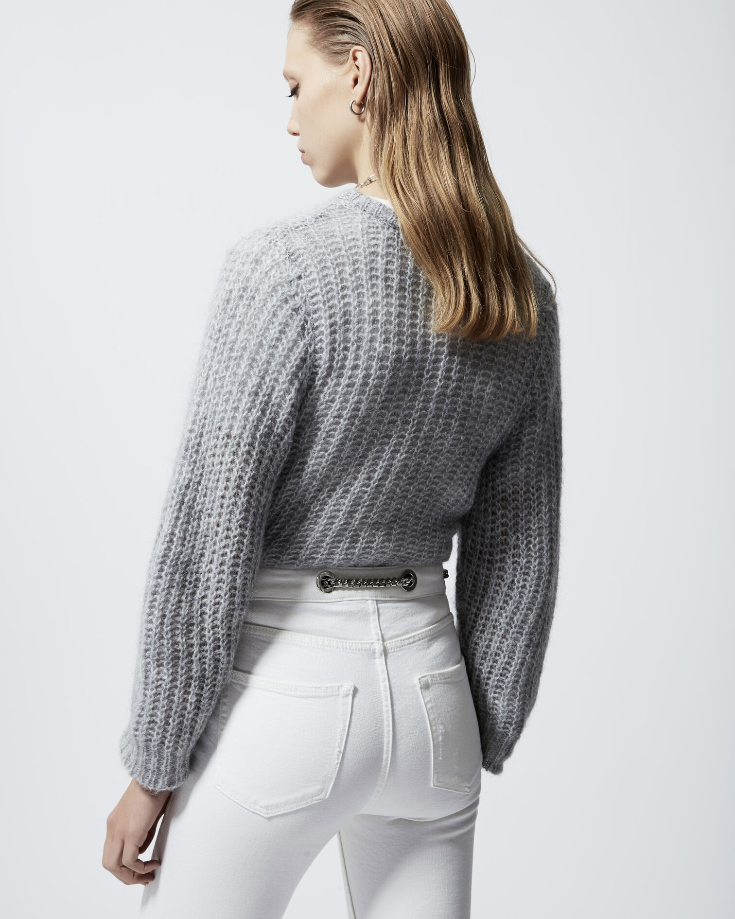 Slim-fit white vintage jeans with chain belt, WHITE, hi-res image number null