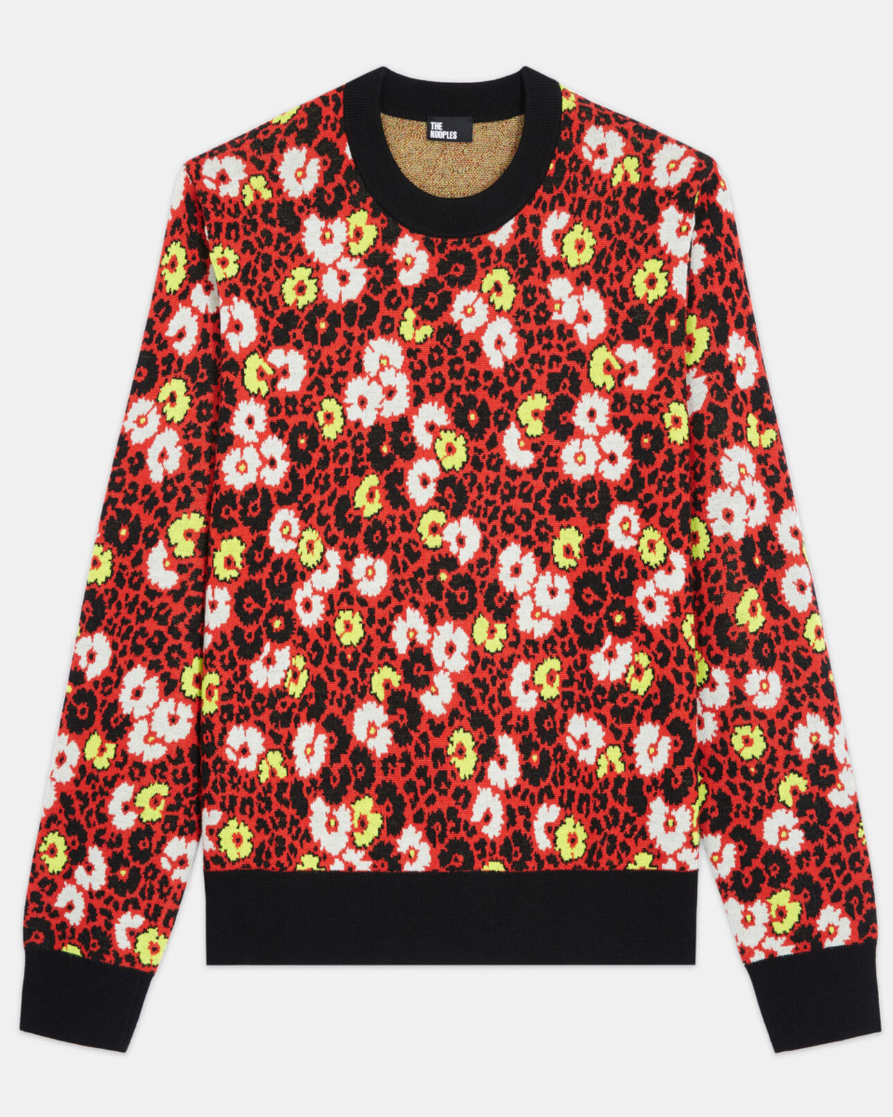 The Kooples MEN DARK RED floral print wool sweater