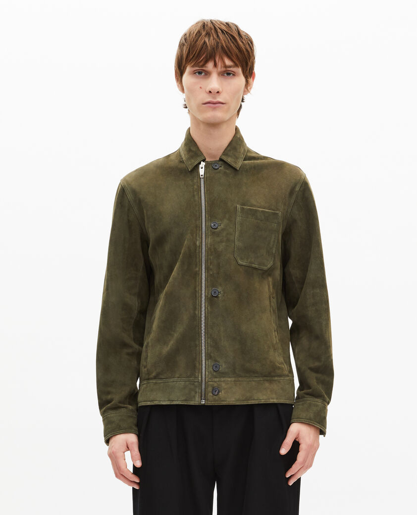 The Kooples HOMME KAKI blouson en su&egrave;de &agrave; zip d&eacute;cal&eacute; kaki