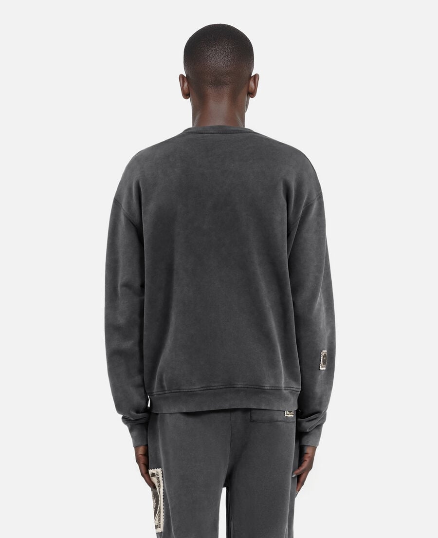 The Kooples MEN BLACK WASHED black faded sweatshirt with patches