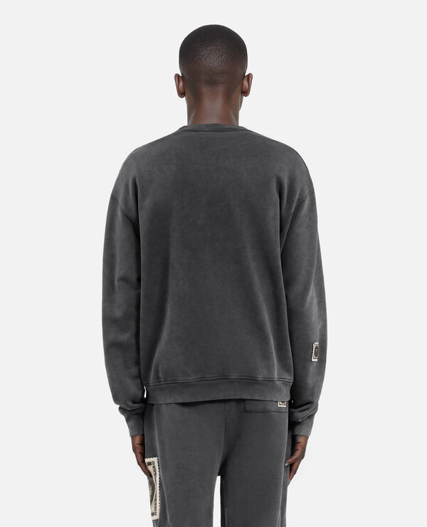 The Kooples HOMBRE BLACK WASHED sudadera negra descolorida con parches