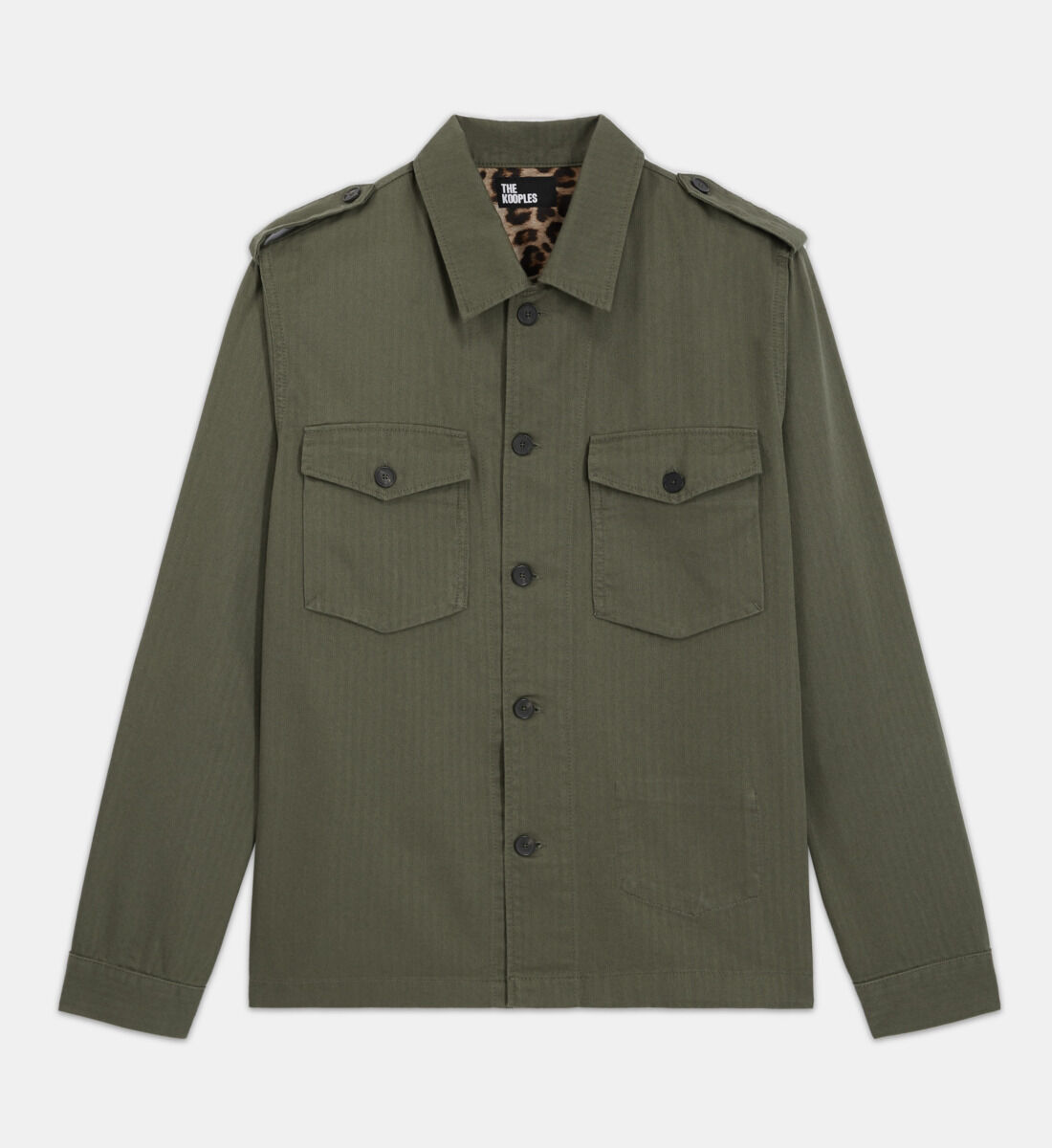 Khaki shirt with leopard lining