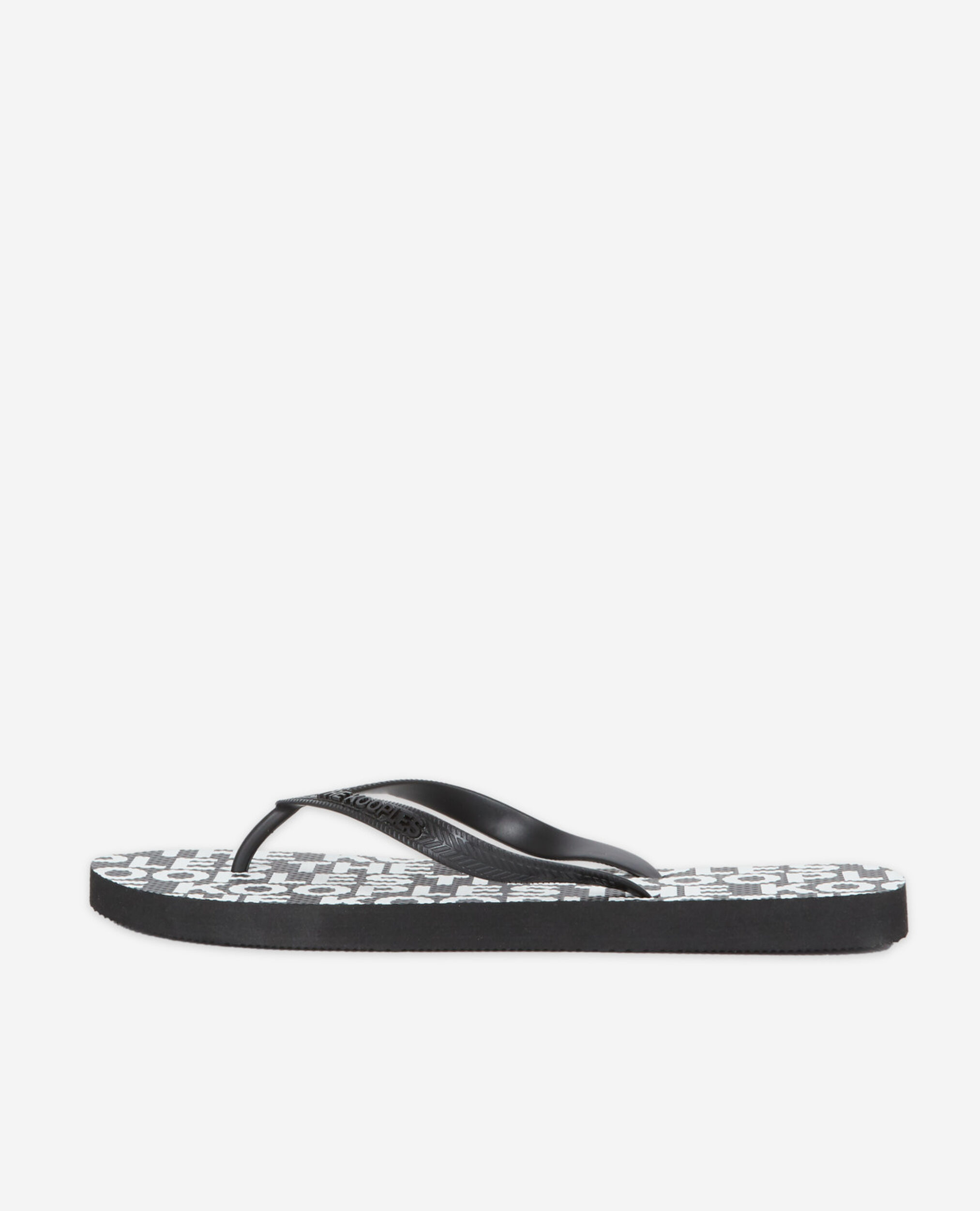Chanclas negras caucho estampado toda prenda, BLACK-ECRU, hi-res image number null