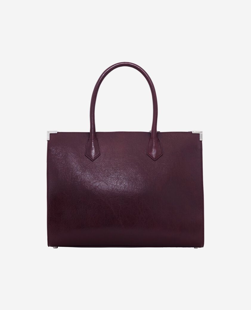 The Kooples FEMME BORDEAUX sac cabas ming l en cuir craquel&eacute; bordeaux