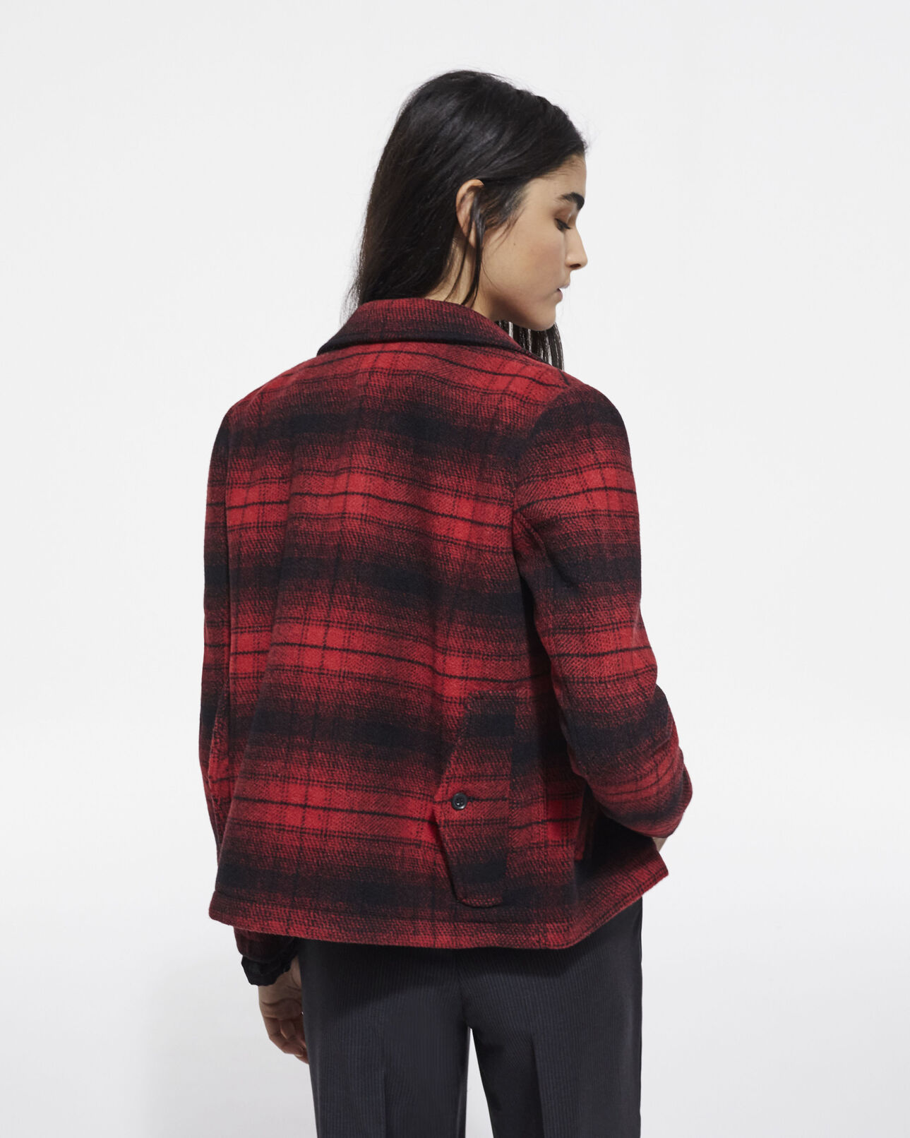 The Kooples FEMME RED / BLACK blouson en laine à carreaux