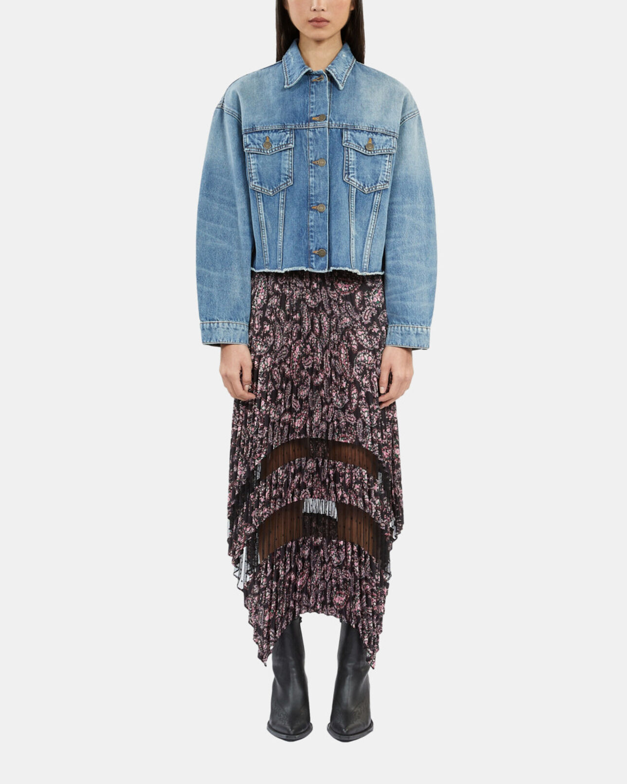 The Kooples WOMEN MEDIUM BLUE short blue denim jacket