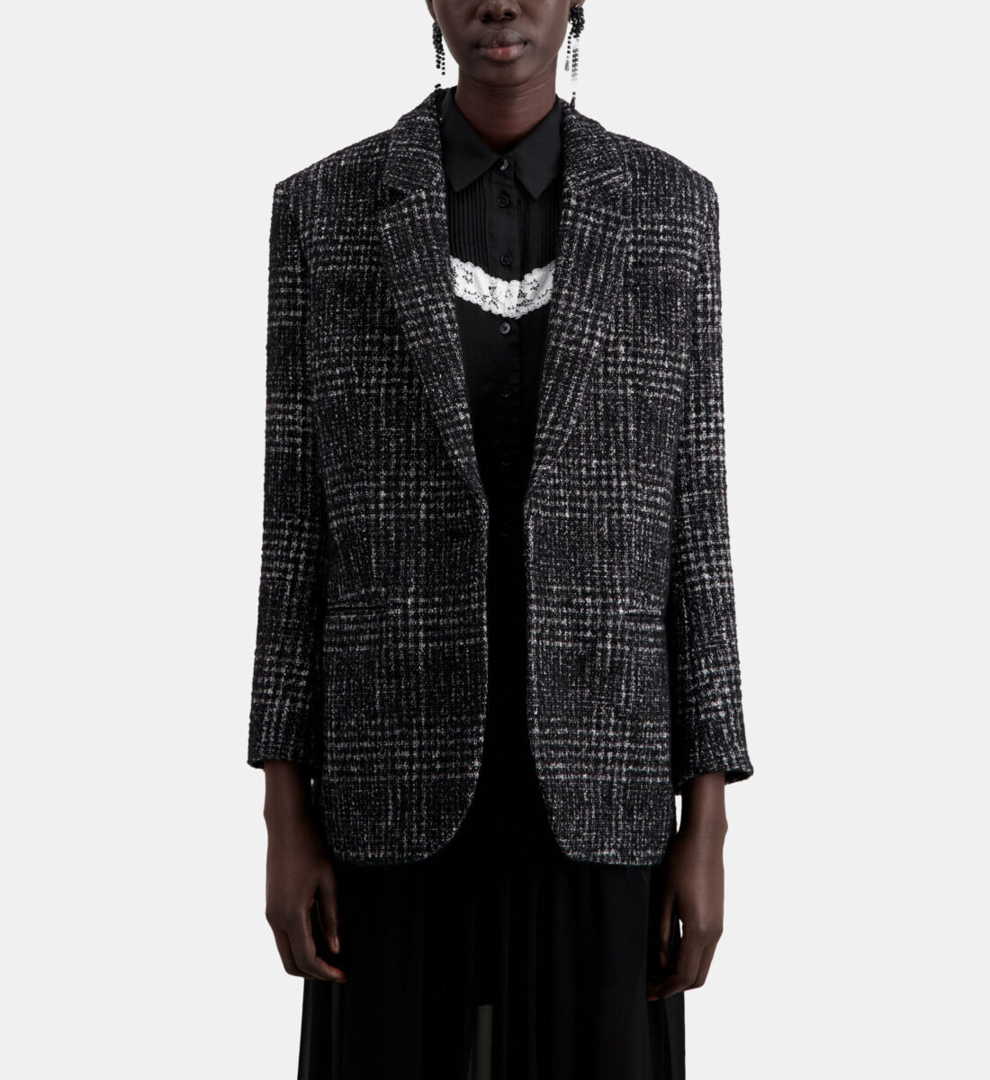 Black and white tweed blazer top