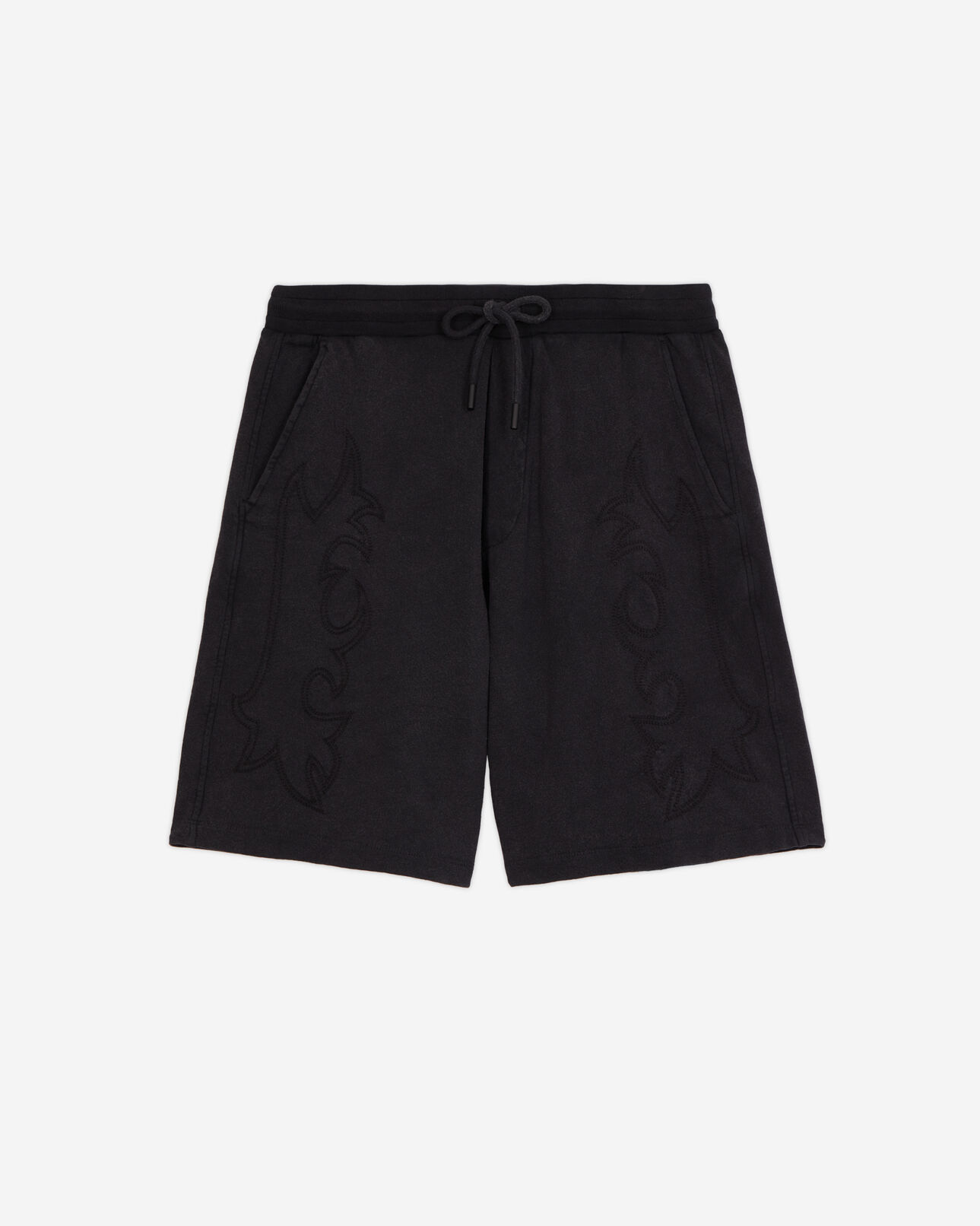 The Kooples HOMME BLACK WASHED short noir molletonné avec broderies western