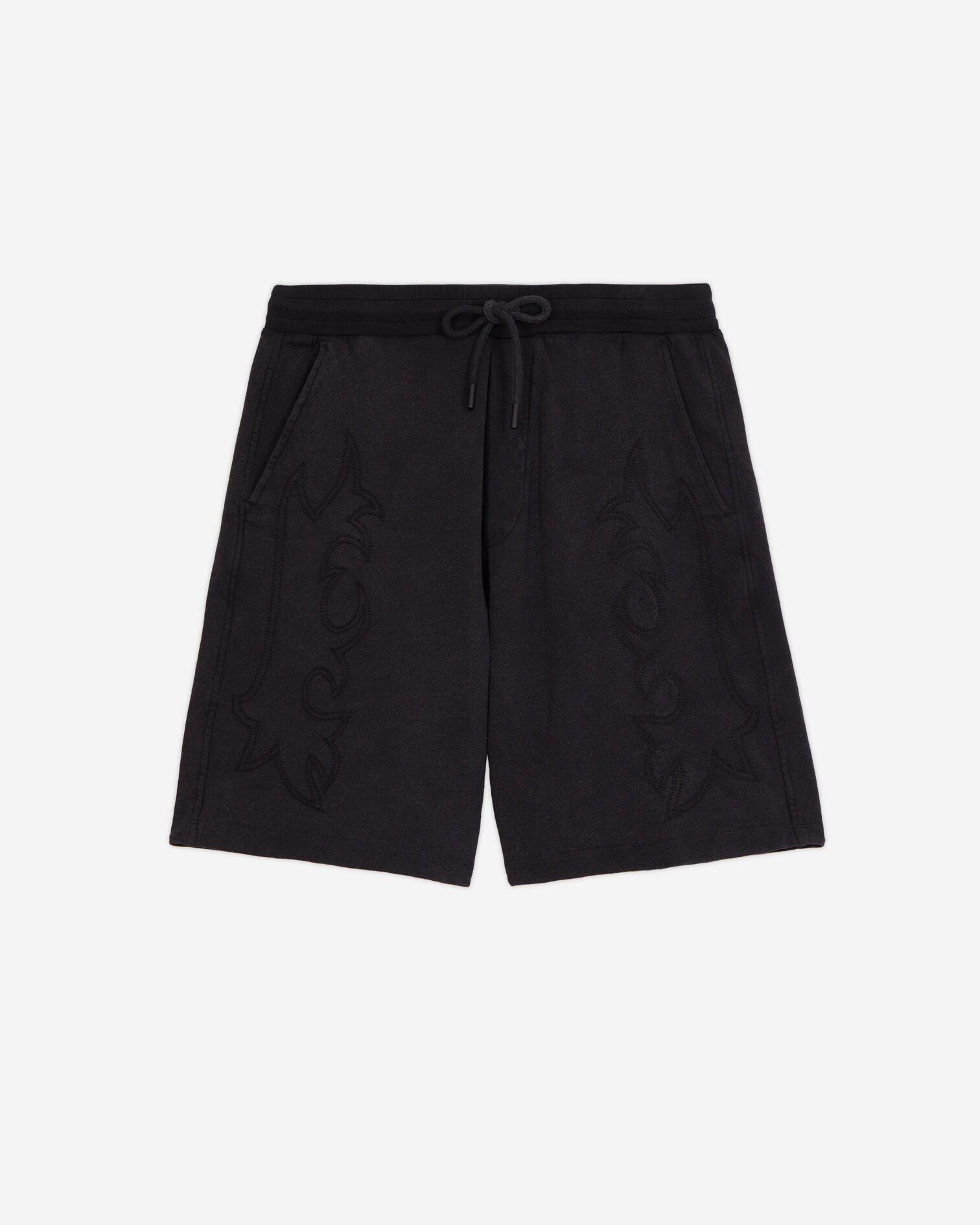 Short noir molletonné avec broderies Western, BLACK WASHED, hi-res image number null